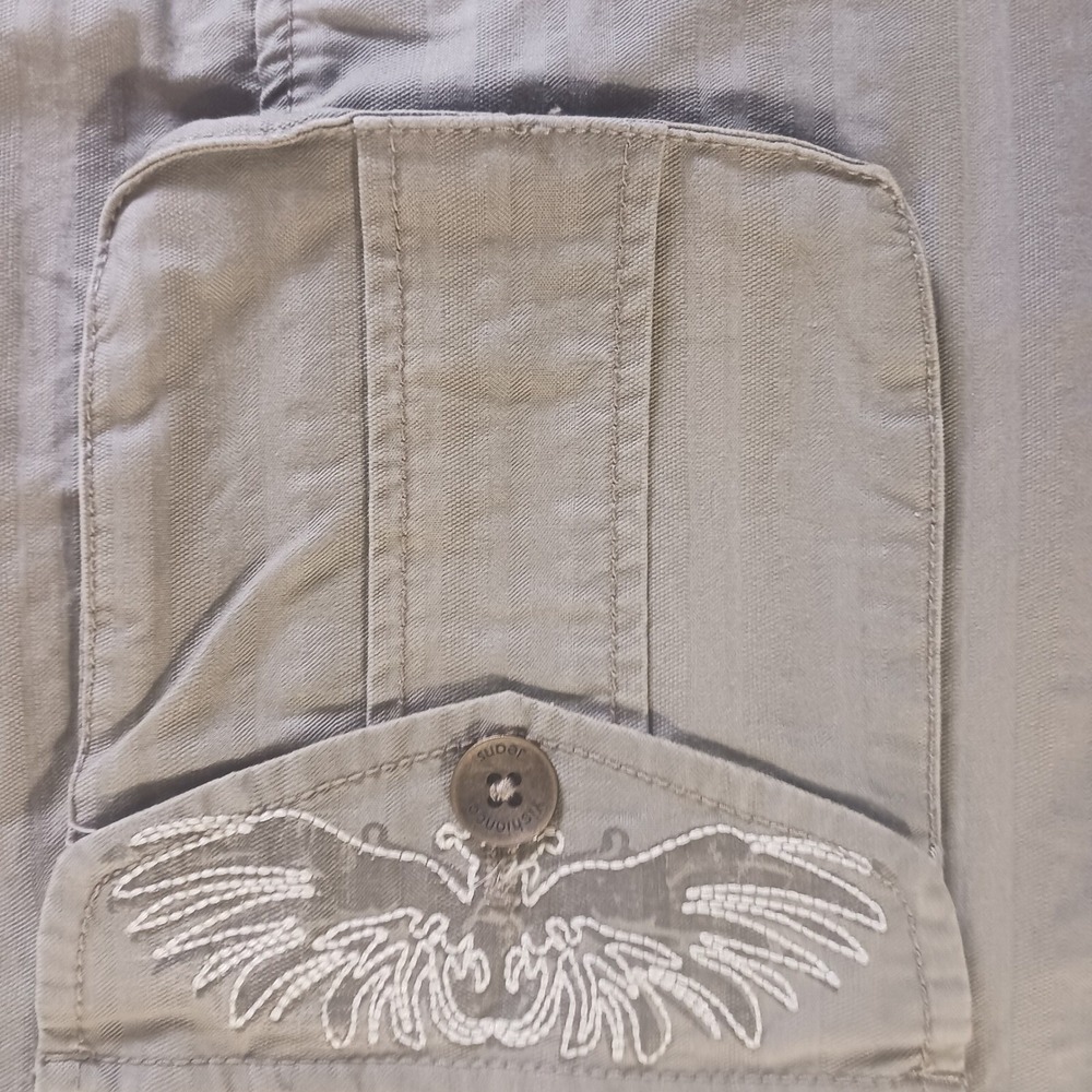 Yishion M Embroidered Military Blazer Jacket Olive Green Utility Preppy Chic - Picture 3 of 10